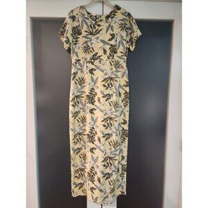 Tommy Bahama 100% Silk Maxi Dress Sz 8 Wrap Skirt Yellow Tropical Floral